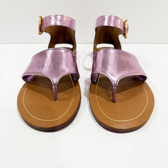 Franco Sarto Ruth Ankle Strap Flat Sandal Pink Metallic Vegan Leather 9 NEW - Picture 3 of 13